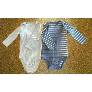 Lot Of 2. Baby Boy Bodysuit Carter's 3-6 Months Stripes Blue Grey (0172)